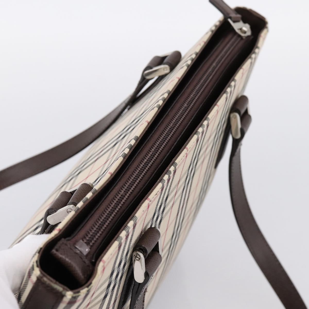 BURBERRY Nova Check Hand Bag Canvas Beige Silver Auth 202135