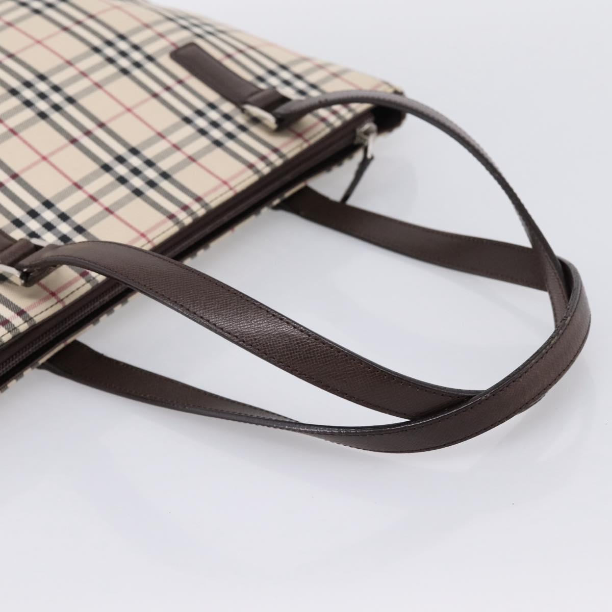 BURBERRY Nova Check Hand Bag Canvas Beige Silver Auth 202135