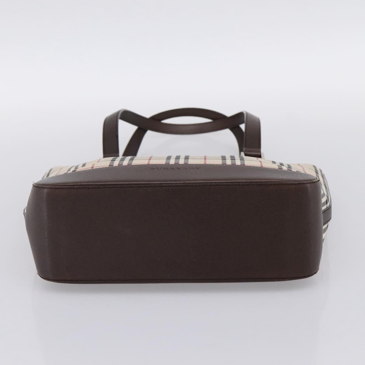 BURBERRY Nova Check Hand Bag Canvas Beige Silver Auth 202135