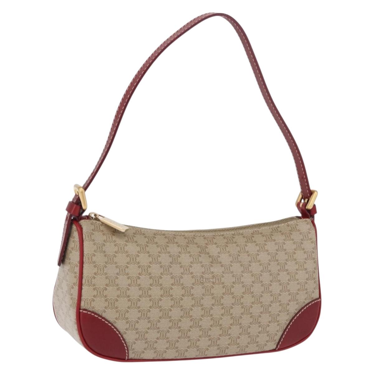 CELINE Macadam Canvas Accessory Pouch PVC Beige Gold Auth 202136V