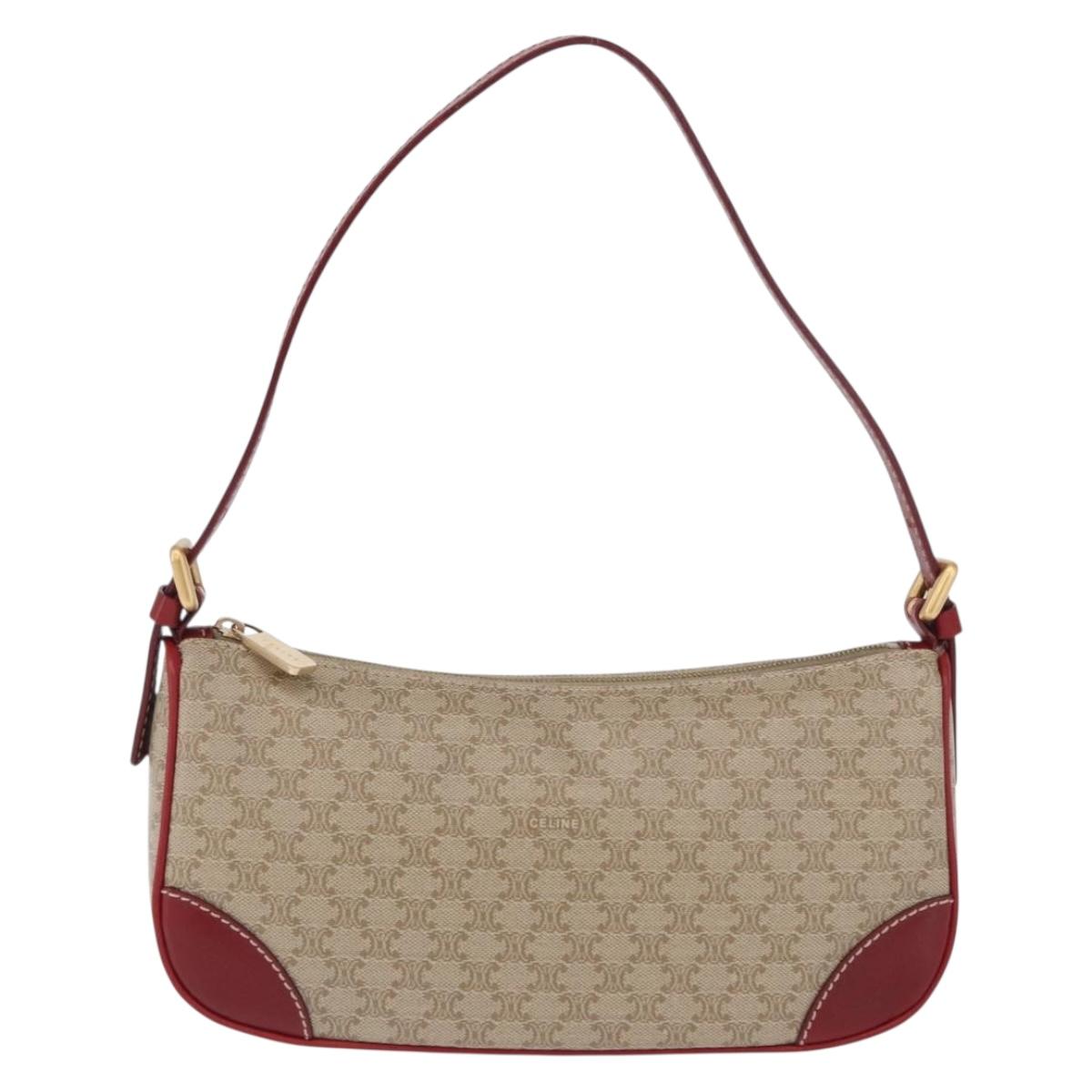CELINE Macadam Canvas Accessory Pouch PVC Beige Gold Auth 202136V