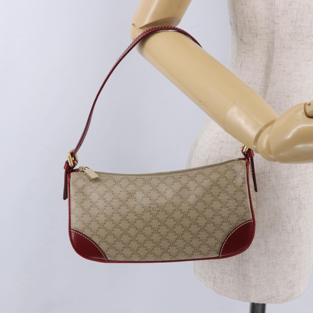 CELINE Macadam Canvas Accessory Pouch PVC Beige Gold Auth 202136V