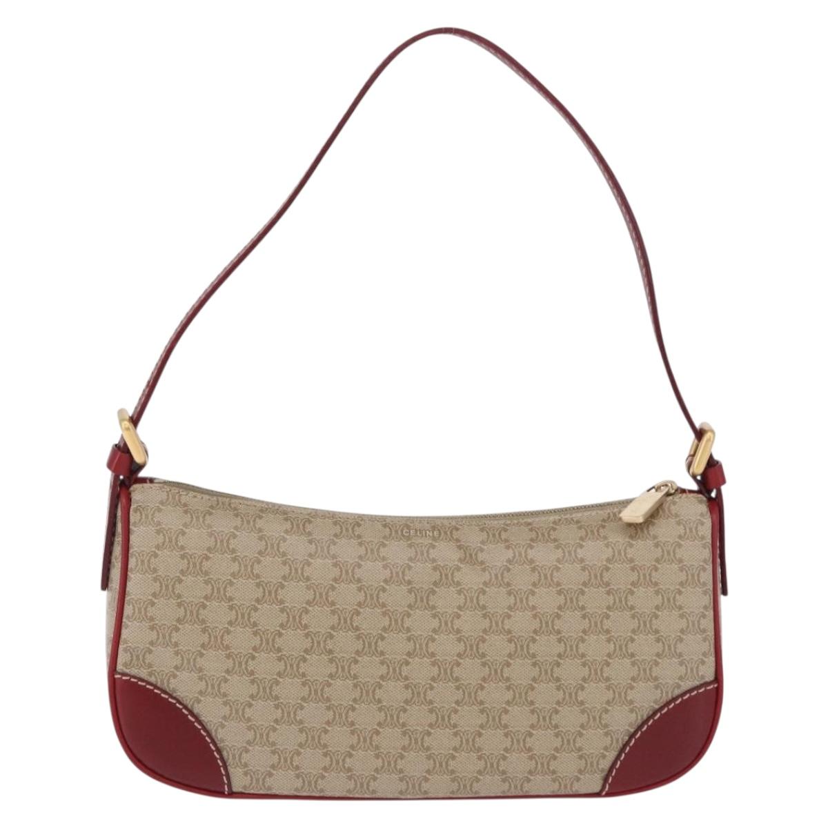 CELINE Macadam Canvas Accessory Pouch PVC Beige Gold Auth 202136V
