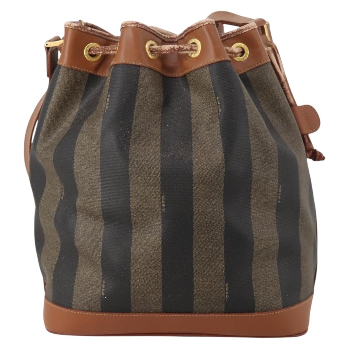 FENDI Pecan Shoulder Bag PVC Leather Brown Gold Tone Auth 202139