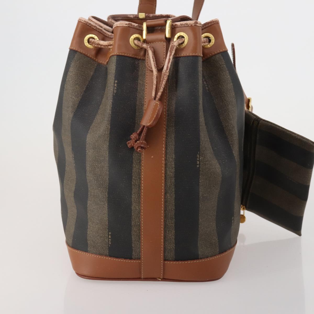 FENDI Pecan Shoulder Bag PVC Leather Brown Gold Tone Auth 202139