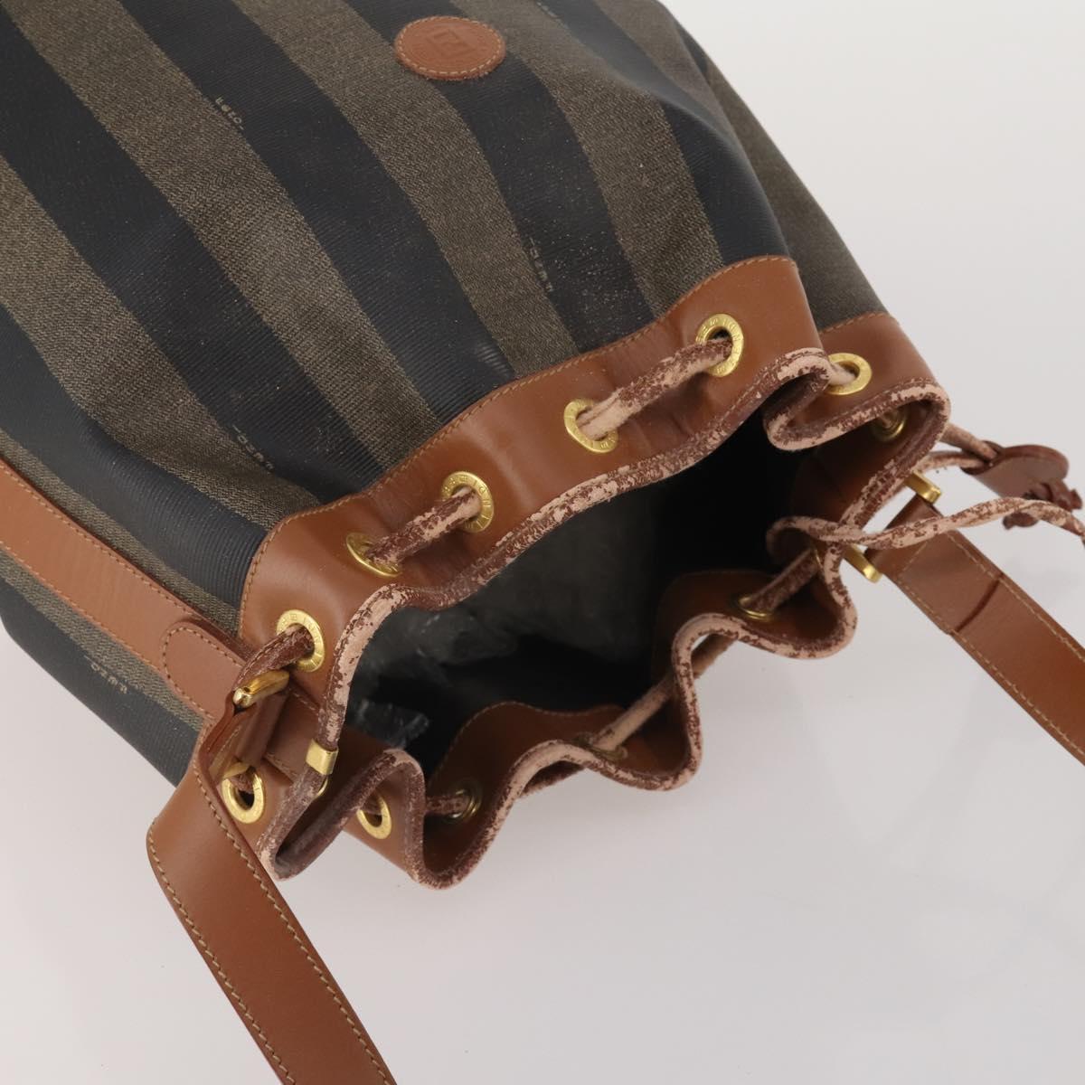 FENDI Pecan Shoulder Bag PVC Leather Brown Gold Tone Auth 202139