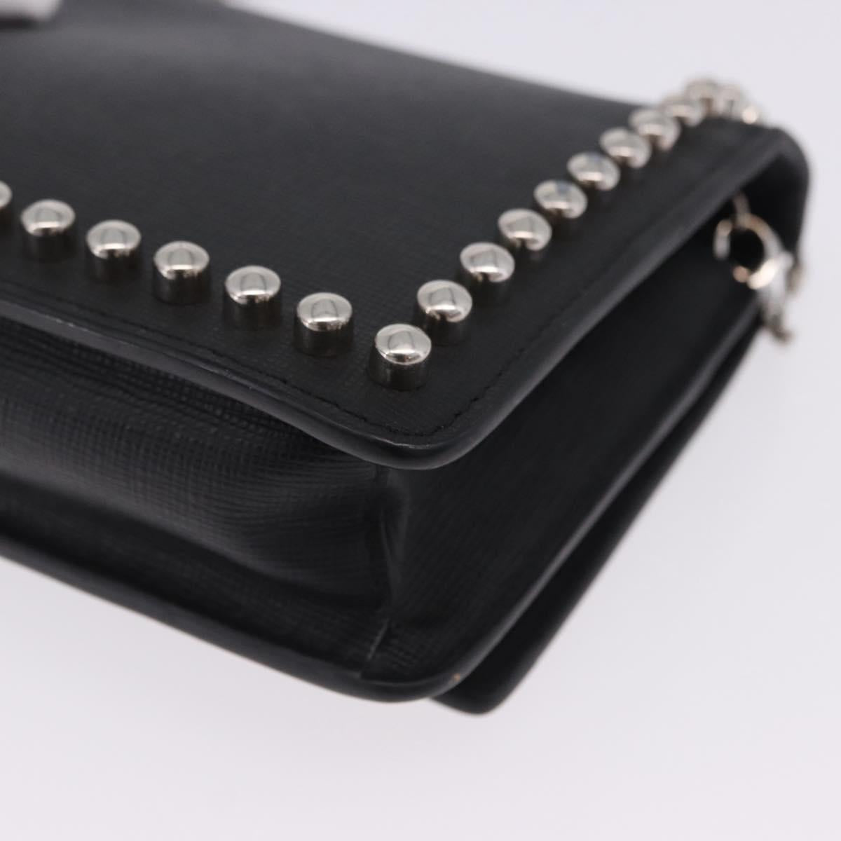 FENDI Chain Shoulder Bag Leather Black Silver 8M0346 Auth 202140