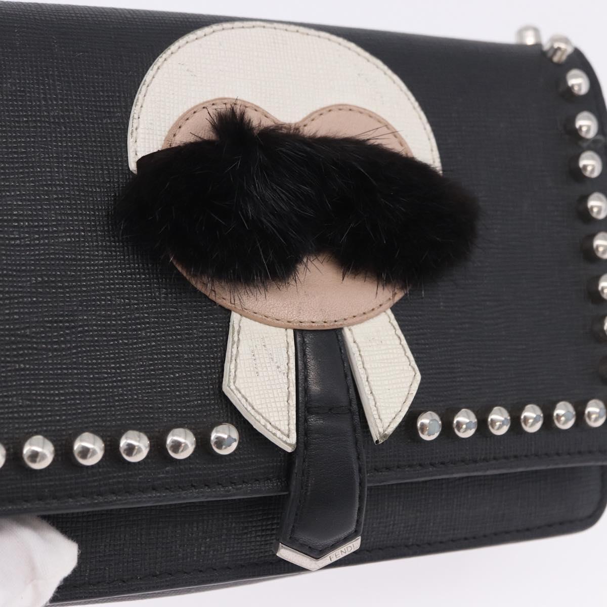 FENDI Chain Shoulder Bag Leather Black Silver 8M0346 Auth 202140