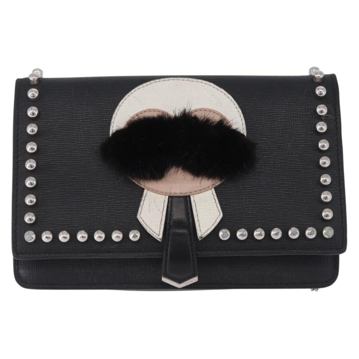 FENDI Chain Shoulder Bag Leather Black Silver 8M0346 Auth 202140