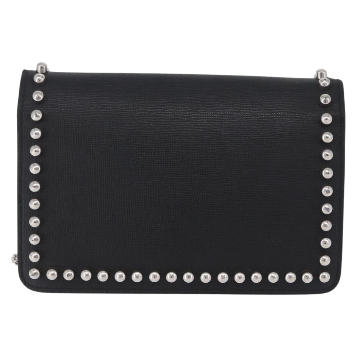 FENDI Chain Shoulder Bag Leather Black Silver 8M0346 Auth 202140