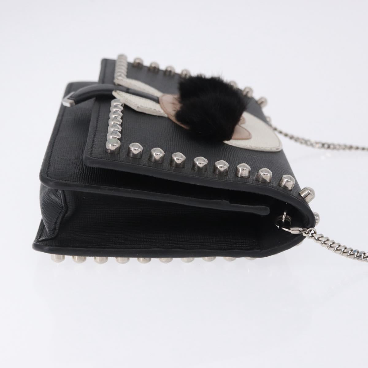 FENDI Chain Shoulder Bag Leather Black Silver 8M0346 Auth 202140