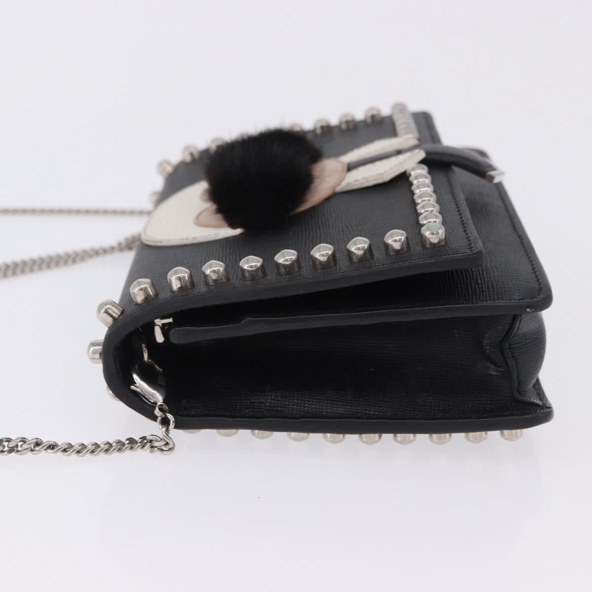 FENDI Chain Shoulder Bag Leather Black Silver 8M0346 Auth 202140