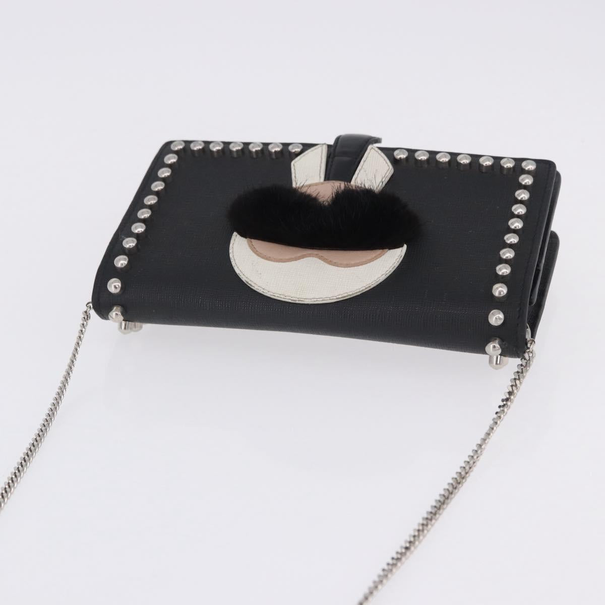 FENDI Chain Shoulder Bag Leather Black Silver 8M0346 Auth 202140