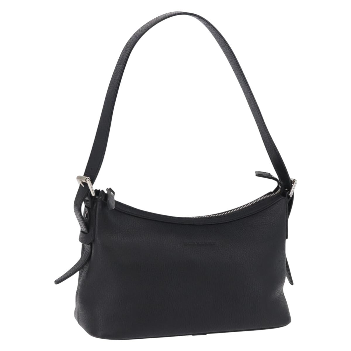 BURBERRY Shoulder Bag Leather Black Silver Auth 202141A