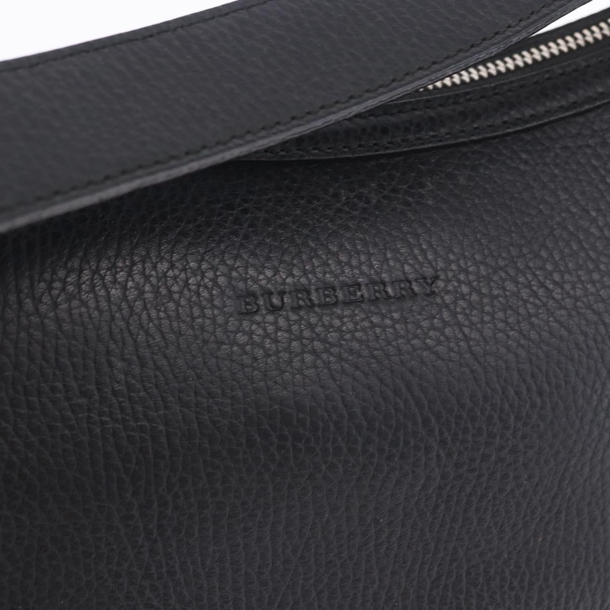 BURBERRY Shoulder Bag Leather Black Silver Auth 202141A