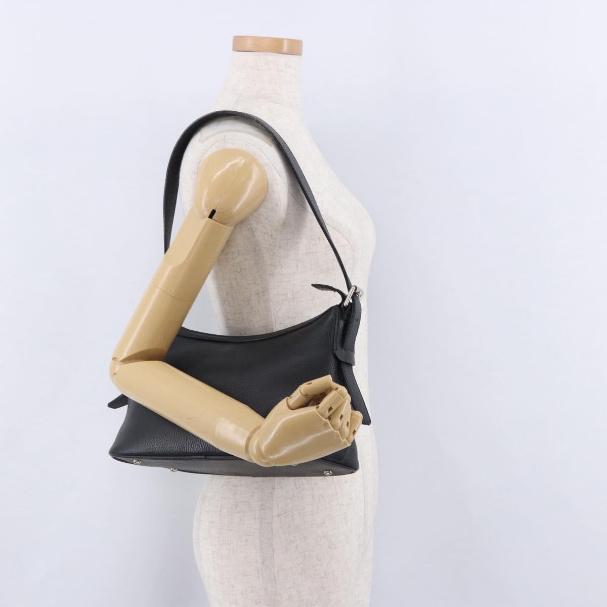 BURBERRY Shoulder Bag Leather Black Silver Auth 202141A