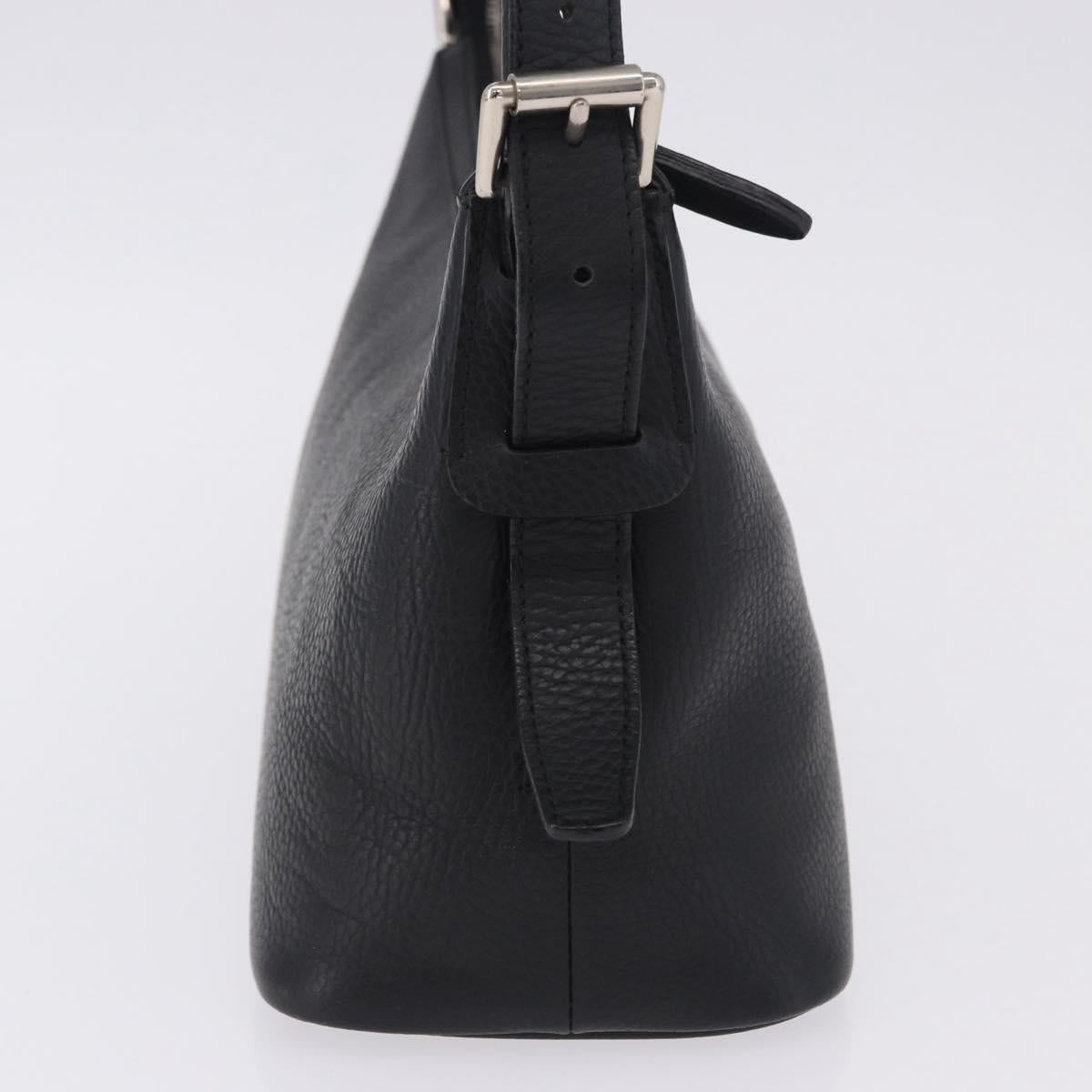 BURBERRY Shoulder Bag Leather Black Silver Auth 202141A