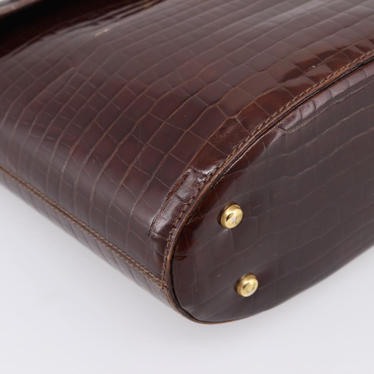 CELINE Shoulder Bag Leather Brown Gold Tone Auth 202143A