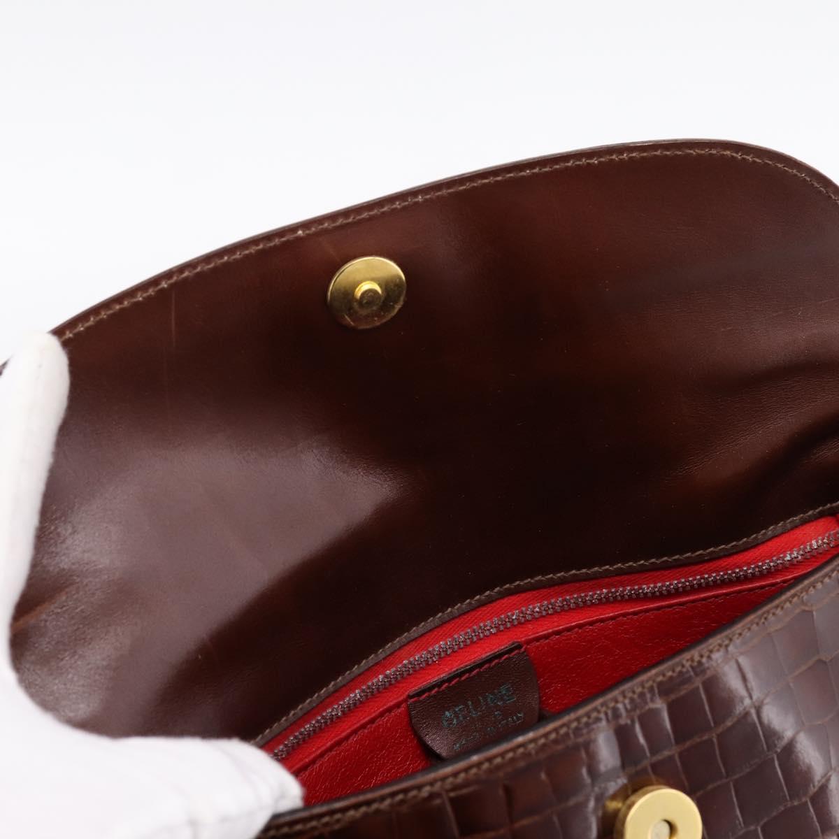 CELINE Shoulder Bag Leather Brown Gold Tone Auth 202143A