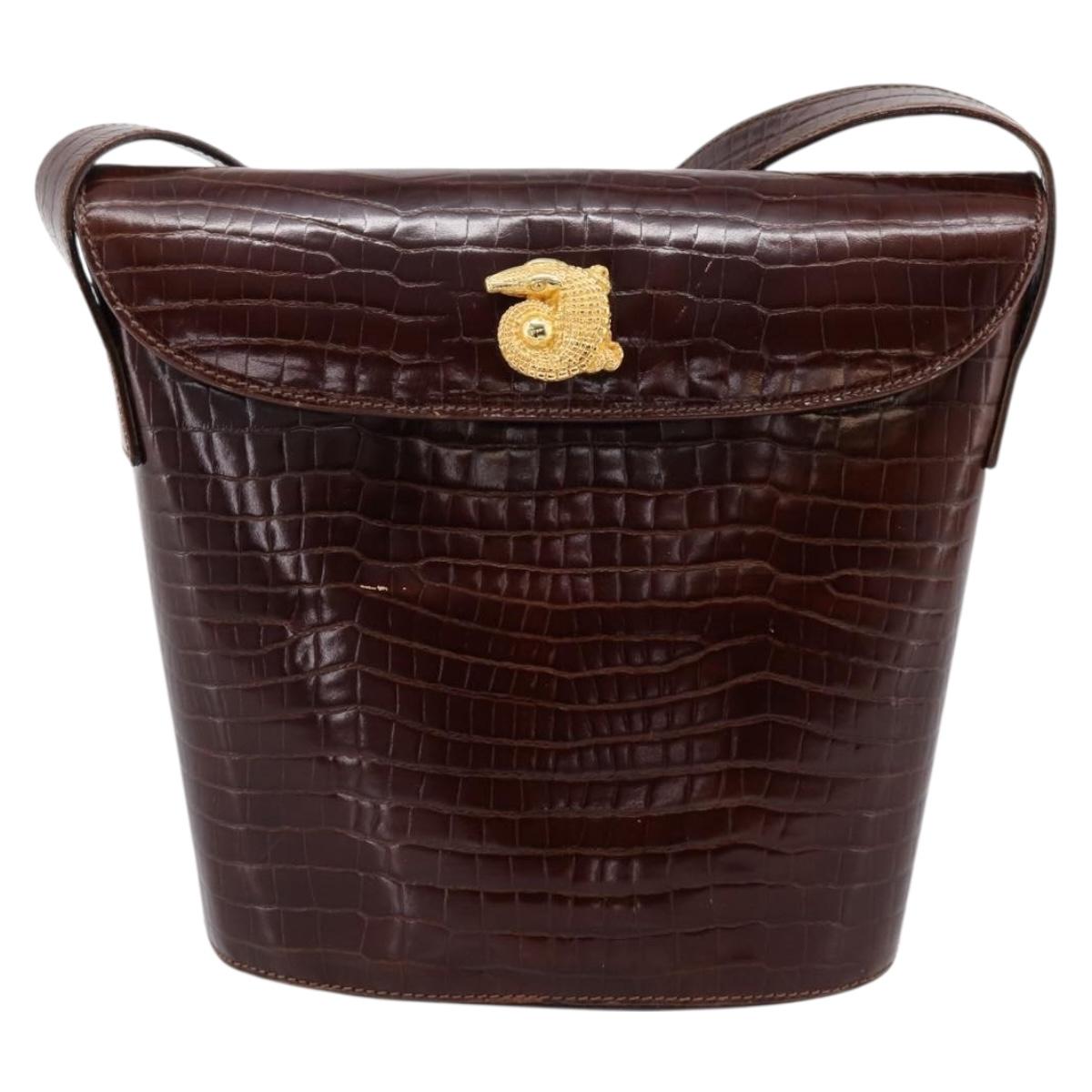 CELINE Shoulder Bag Leather Brown Gold Tone Auth 202143A