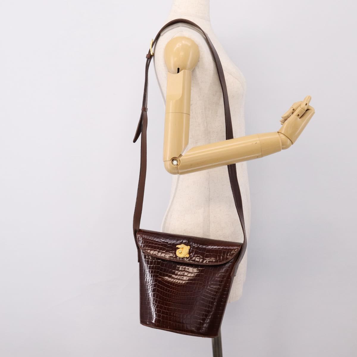 CELINE Shoulder Bag Leather Brown Gold Tone Auth 202143A