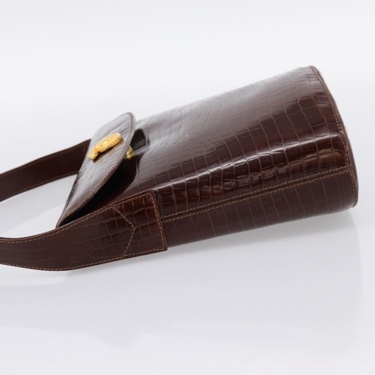CELINE Shoulder Bag Leather Brown Gold Tone Auth 202143A
