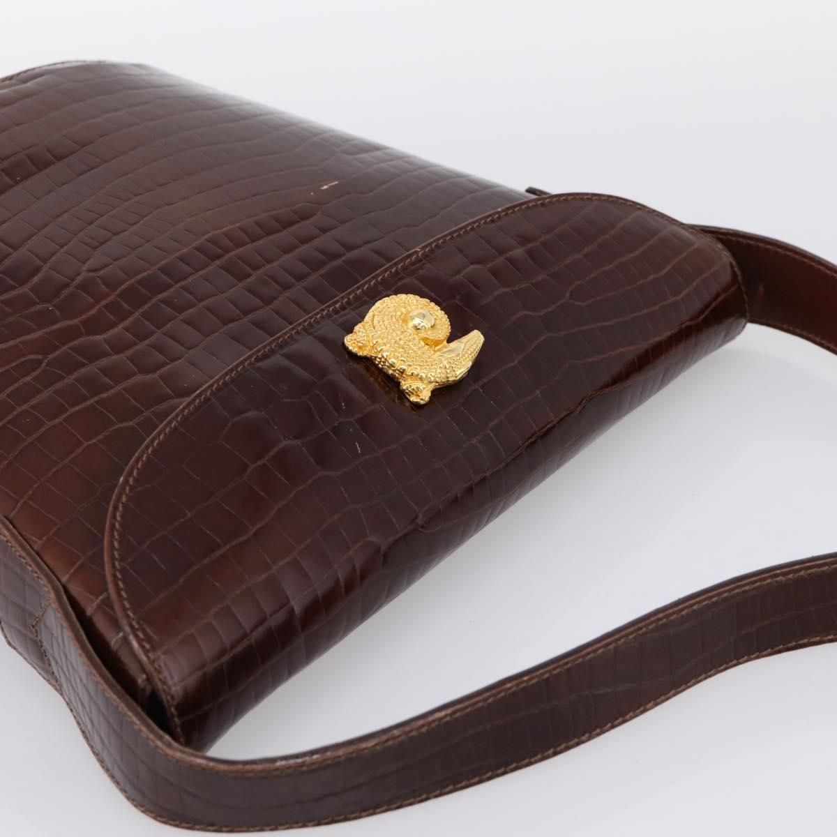 CELINE Shoulder Bag Leather Brown Gold Tone Auth 202143A