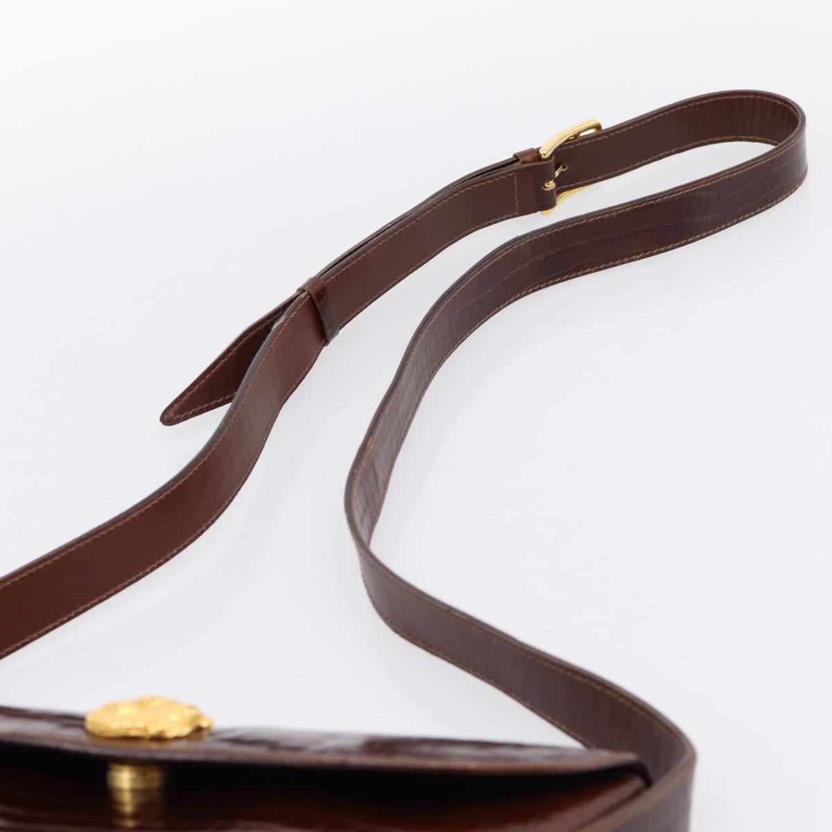 CELINE Shoulder Bag Leather Brown Gold Tone Auth 202143A