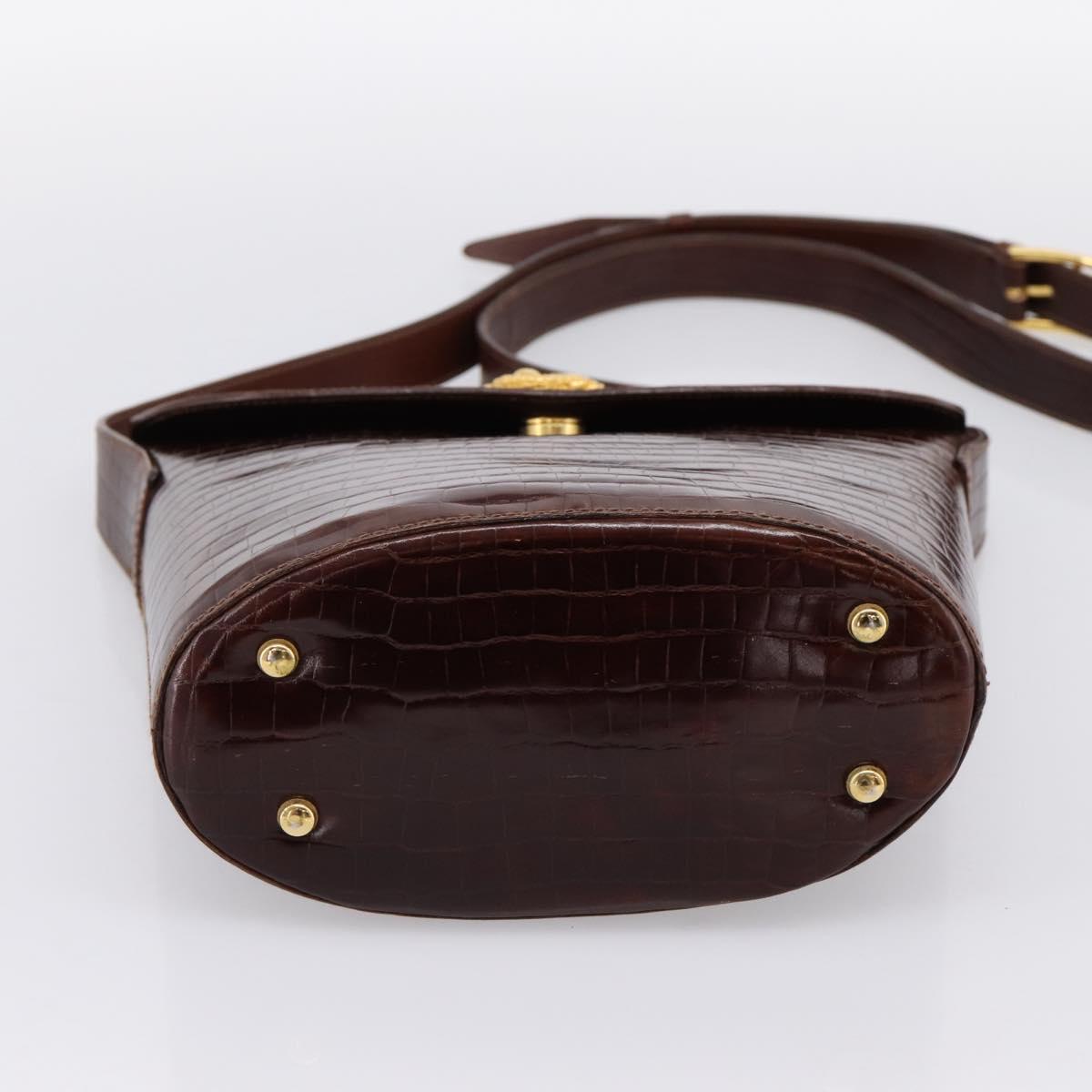 CELINE Shoulder Bag Leather Brown Gold Tone Auth 202143A