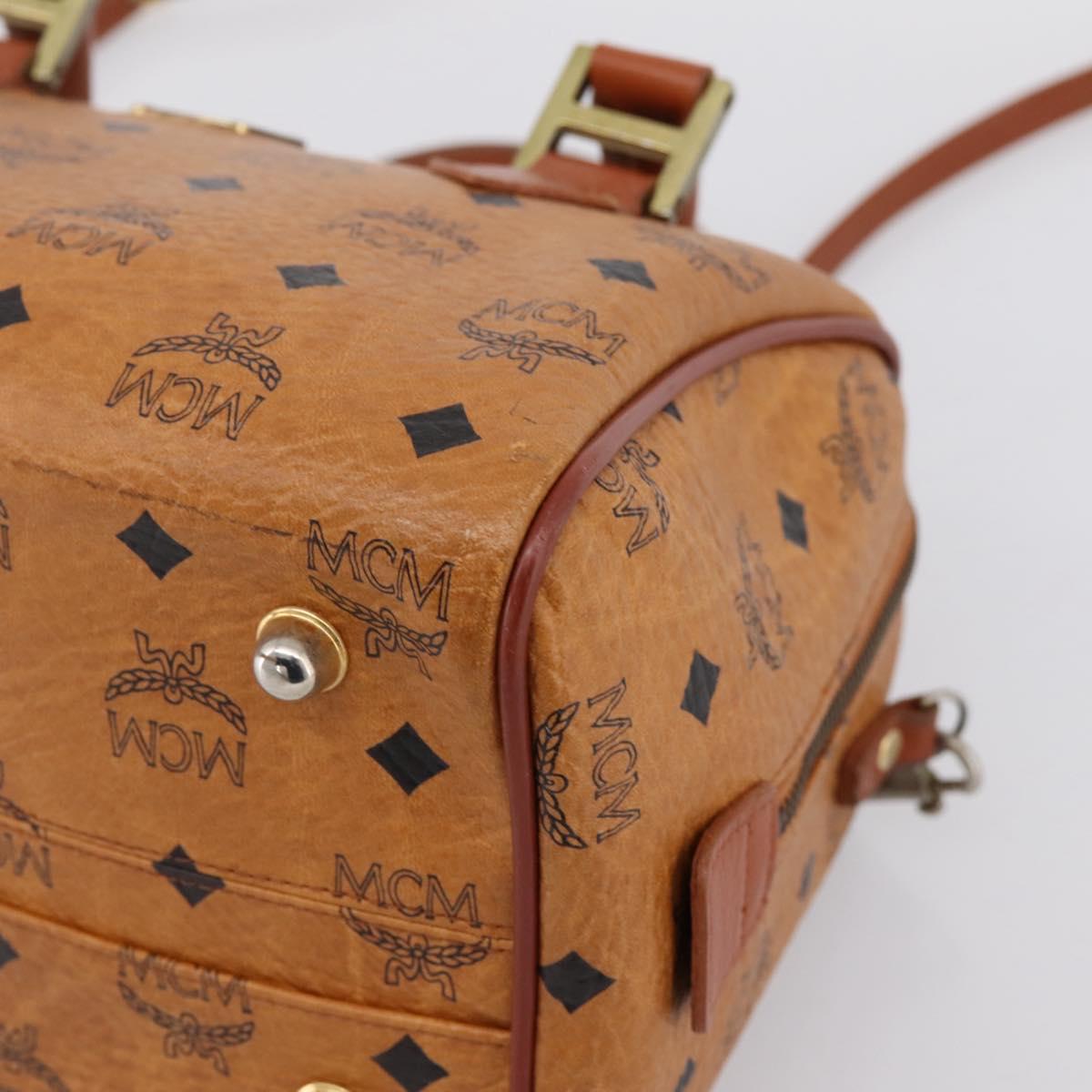 MCM Vicetos Hand Bag PVC Leather 2way Brown Gold Tone Auth 202145A