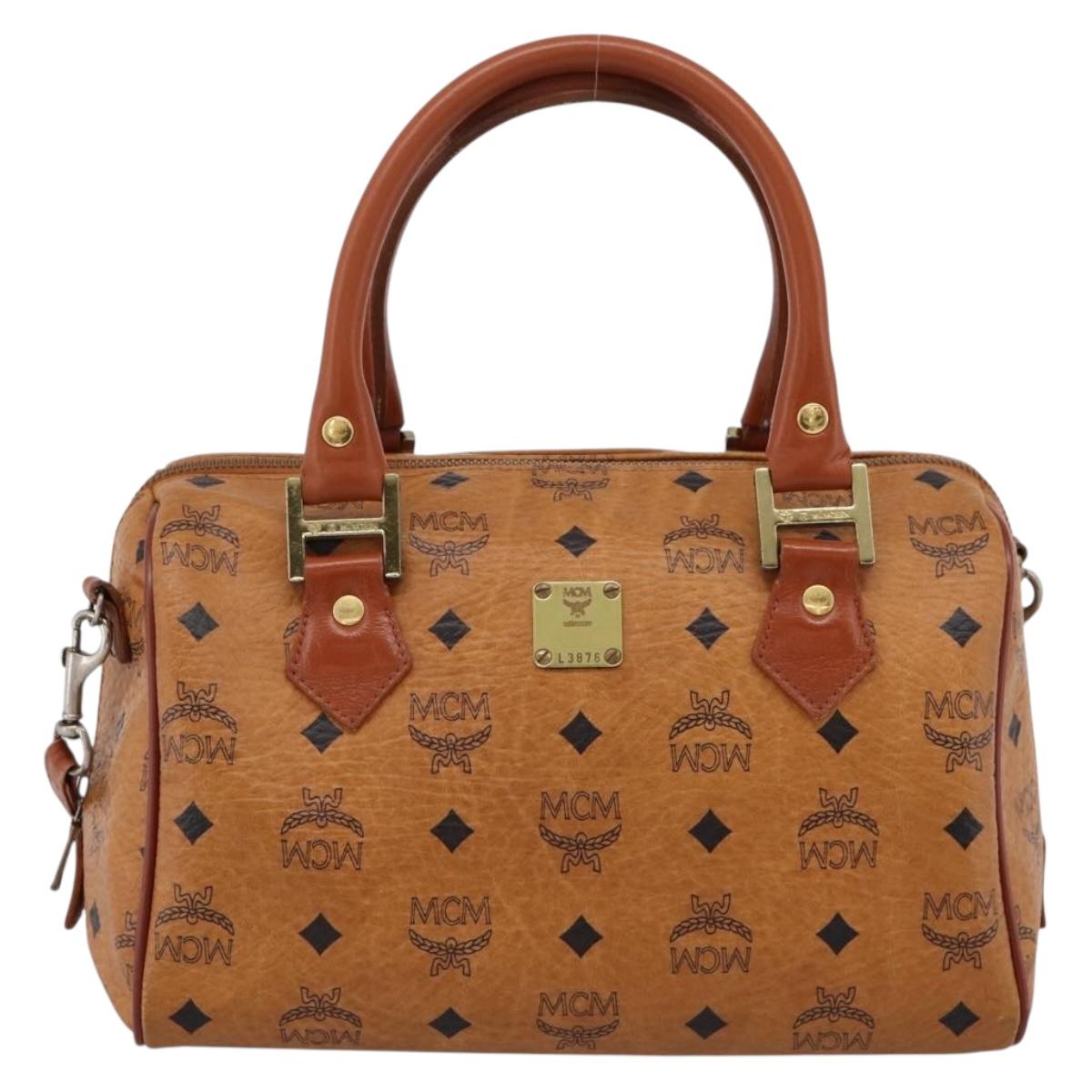 MCM Vicetos Hand Bag PVC Leather 2way Brown Gold Tone Auth 202145A