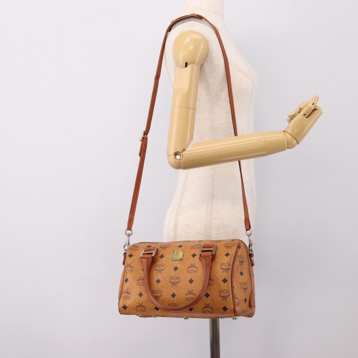 MCM Vicetos Hand Bag PVC Leather 2way Brown Gold Tone Auth 202145A