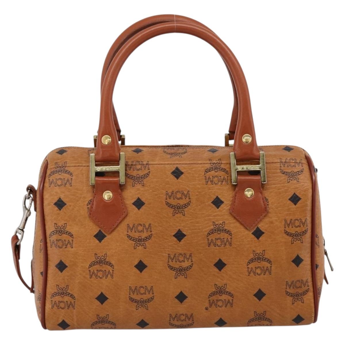 MCM Vicetos Hand Bag PVC Leather 2way Brown Gold Tone Auth 202145A