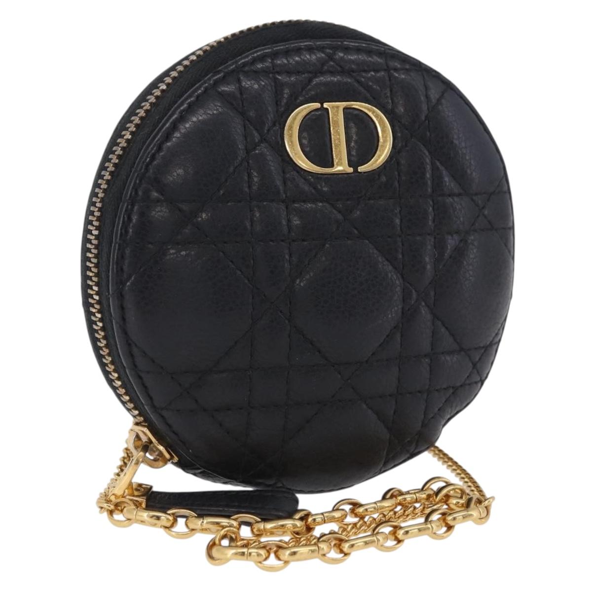 Christian Dior Canage Chain Shoulder Bag Leather Black Gold Auth 202146V