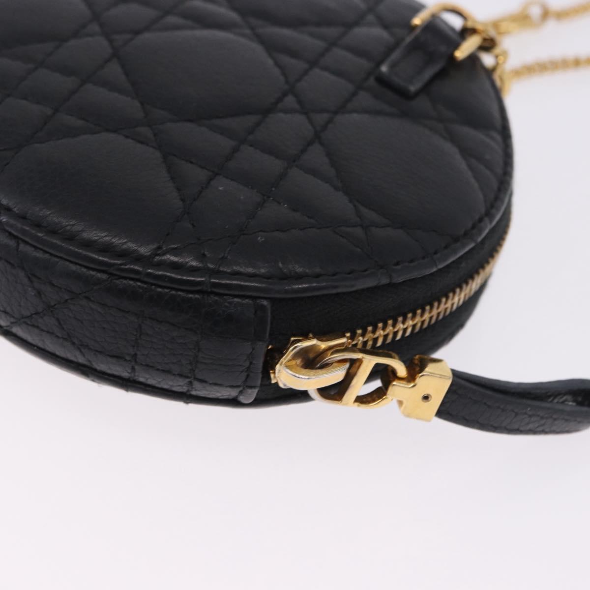 Christian Dior Canage Chain Shoulder Bag Leather Black Gold Auth 202146V