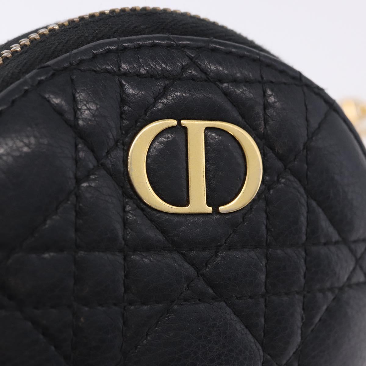 Christian Dior Canage Chain Shoulder Bag Leather Black Gold Auth 202146V