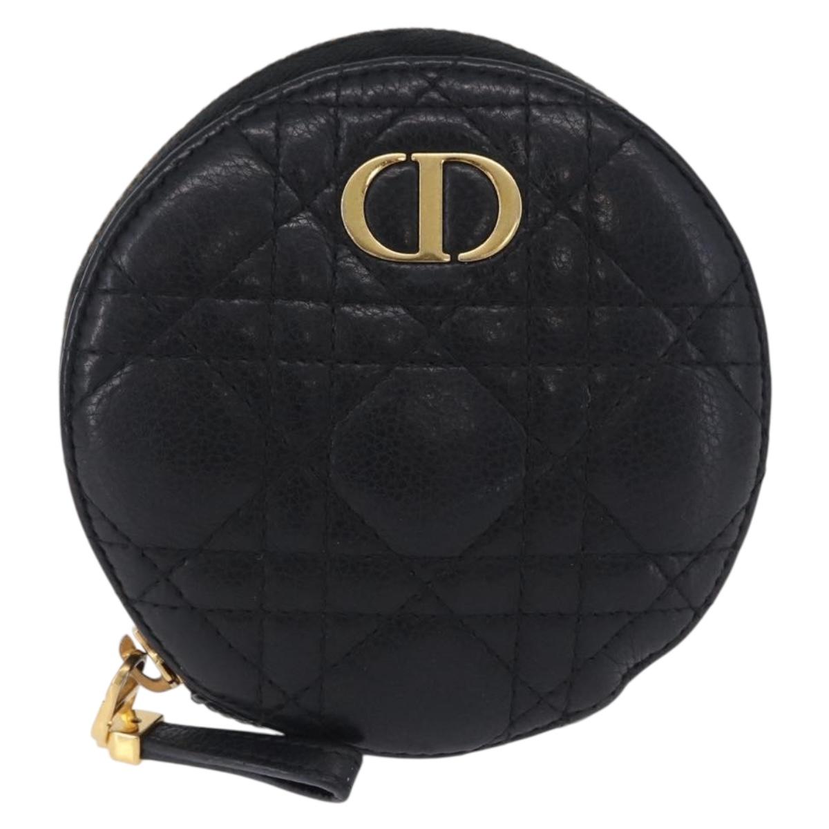 Christian Dior Canage Chain Shoulder Bag Leather Black Gold Auth 202146V