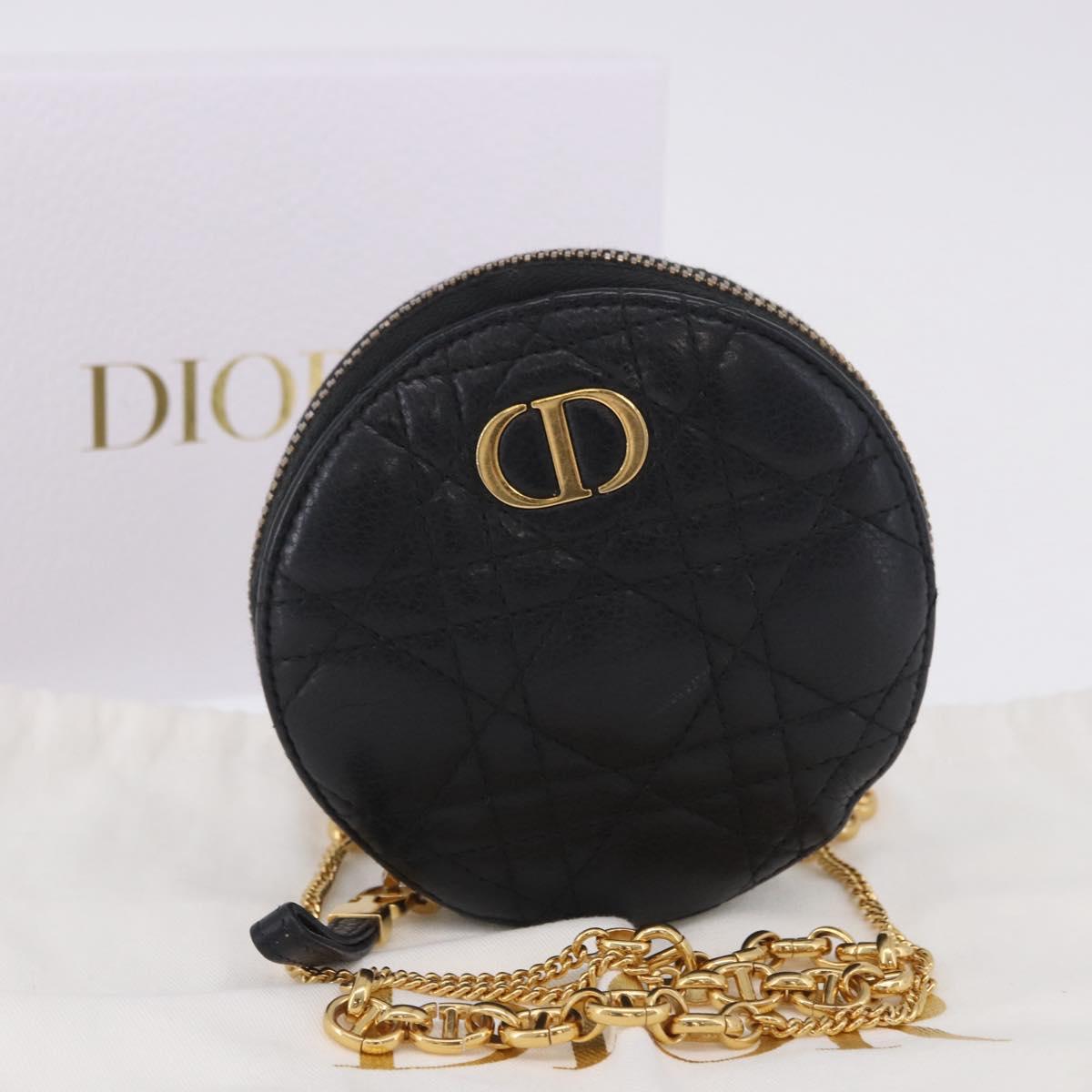 Christian Dior Canage Chain Shoulder Bag Leather Black Gold Auth 202146V