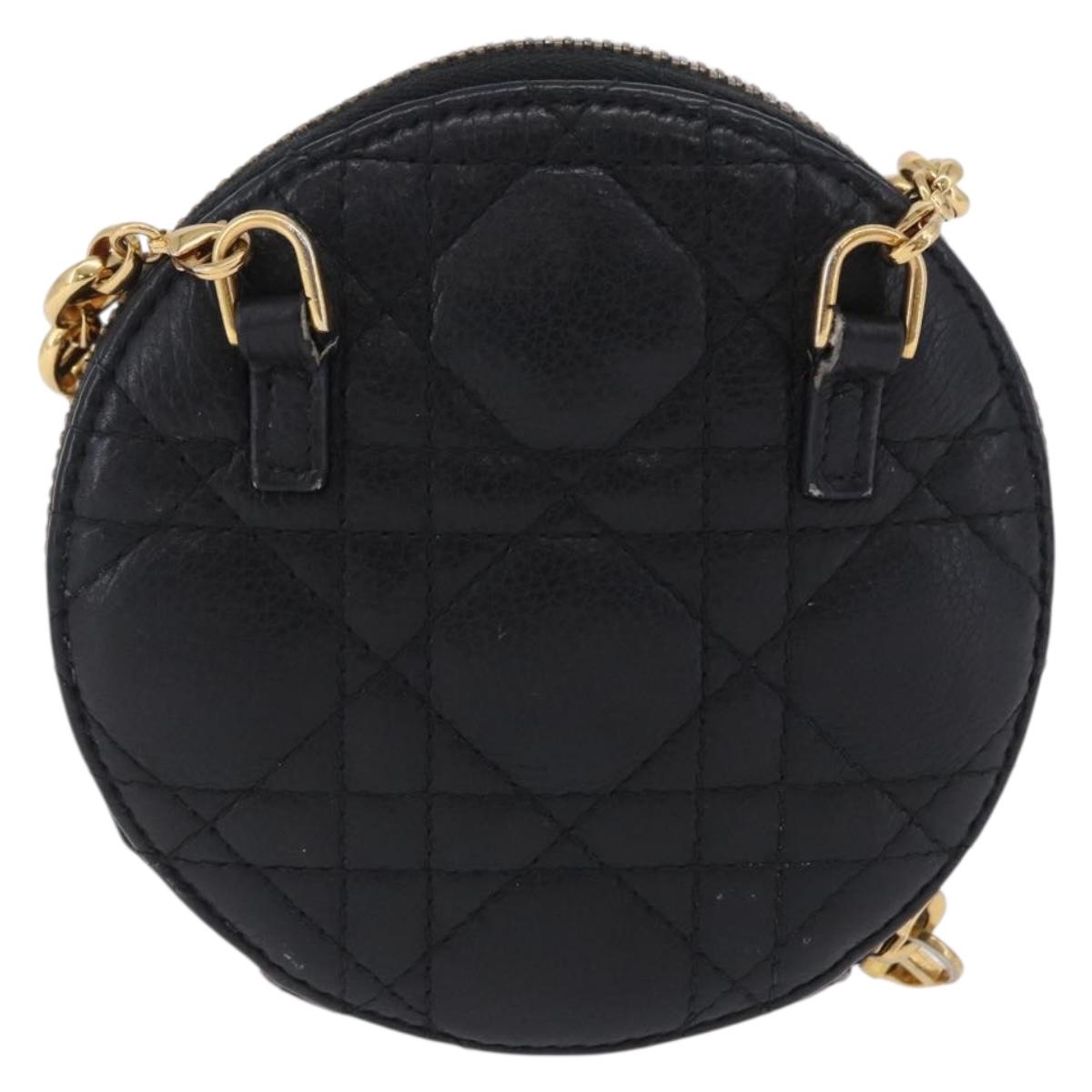 Christian Dior Canage Chain Shoulder Bag Leather Black Gold Auth 202146V