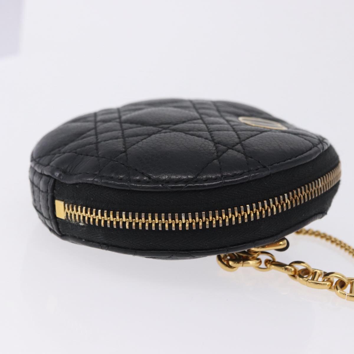 Christian Dior Canage Chain Shoulder Bag Leather Black Gold Auth 202146V