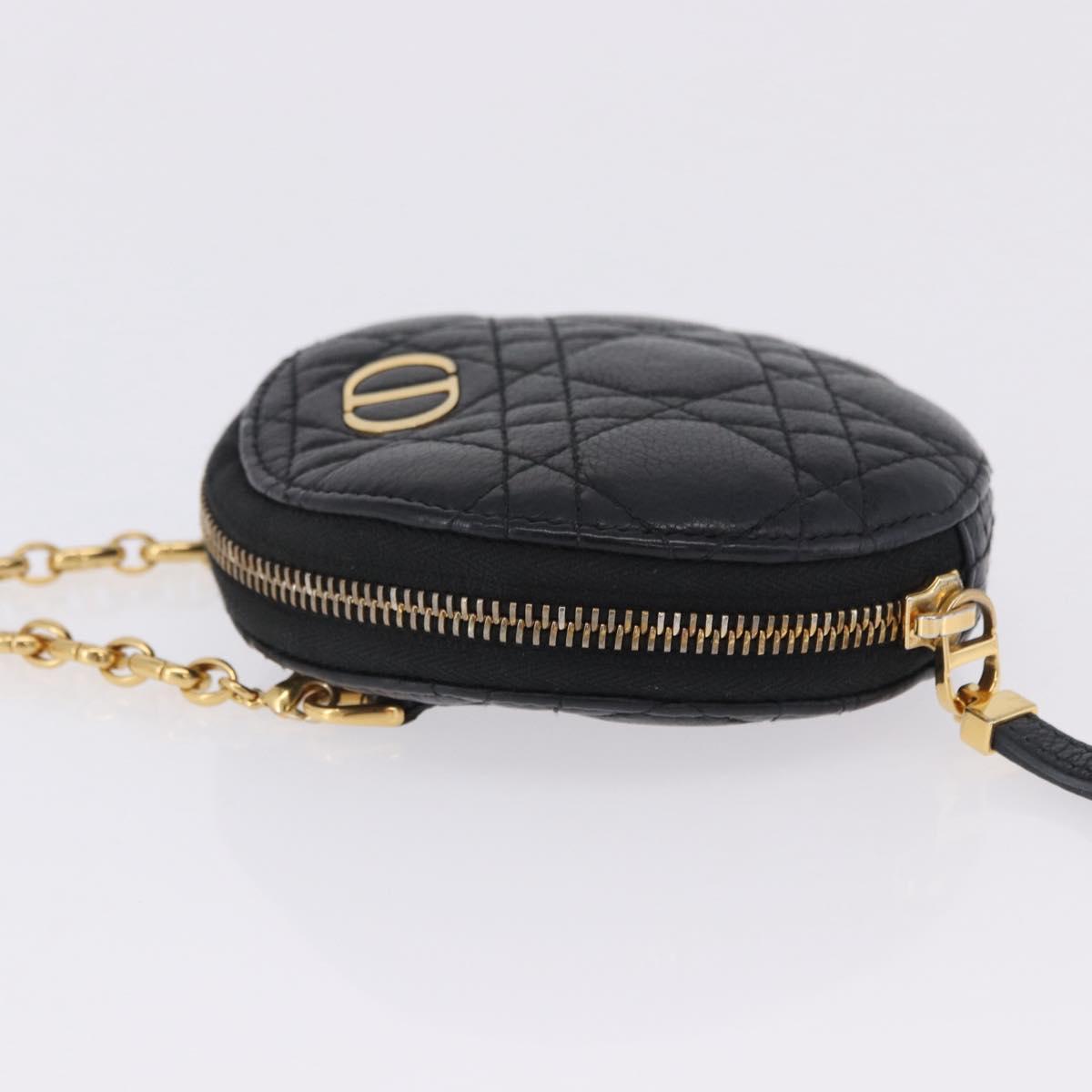 Christian Dior Canage Chain Shoulder Bag Leather Black Gold Auth 202146V
