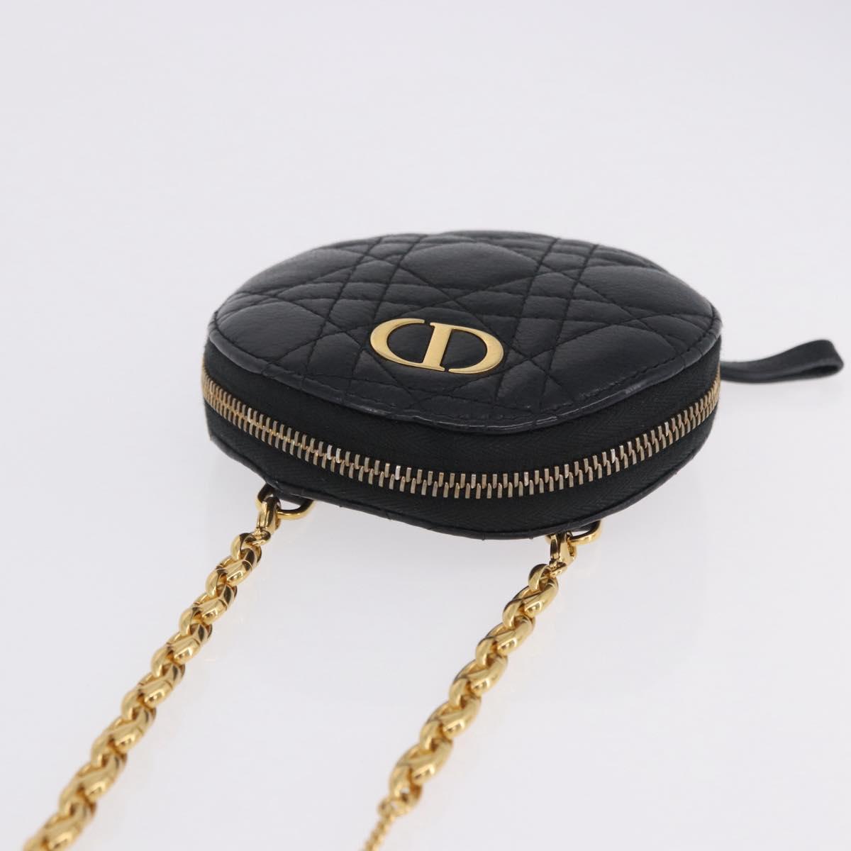 Christian Dior Canage Chain Shoulder Bag Leather Black Gold Auth 202146V
