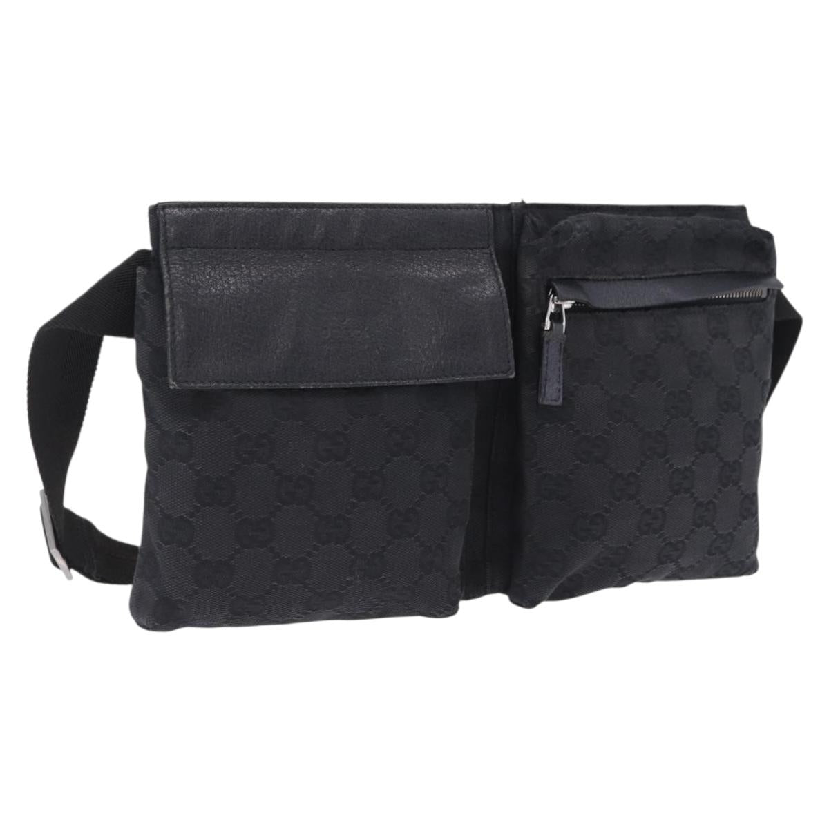 GUCCI GG Canvas Waist Bag Black Silver 28566 Auth 202152