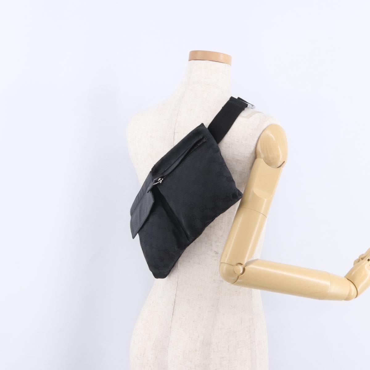 GUCCI GG Canvas Waist Bag Black Silver 28566 Auth 202152