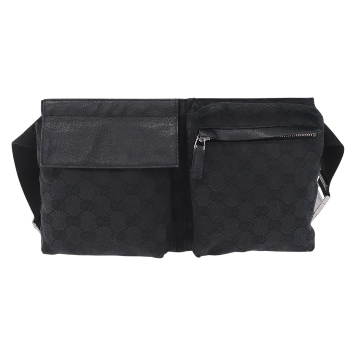 GUCCI GG Canvas Waist Bag Black Silver 28566 Auth 202152