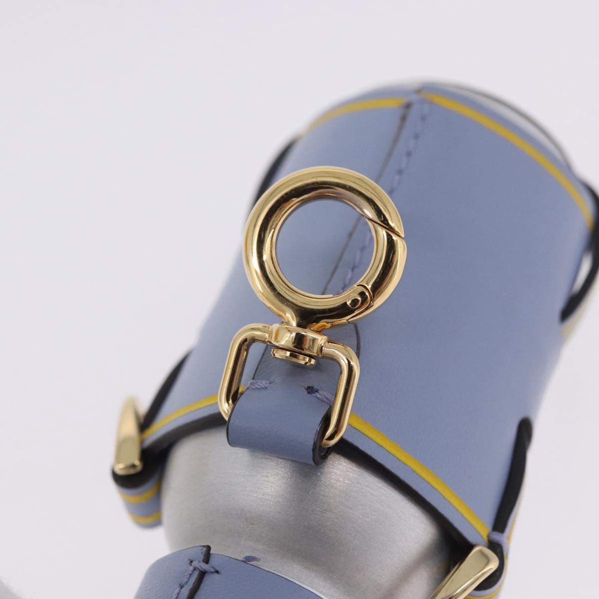 FENDI Dispenser Holder Pouch Leather Light Blue Gold Auth 202153M