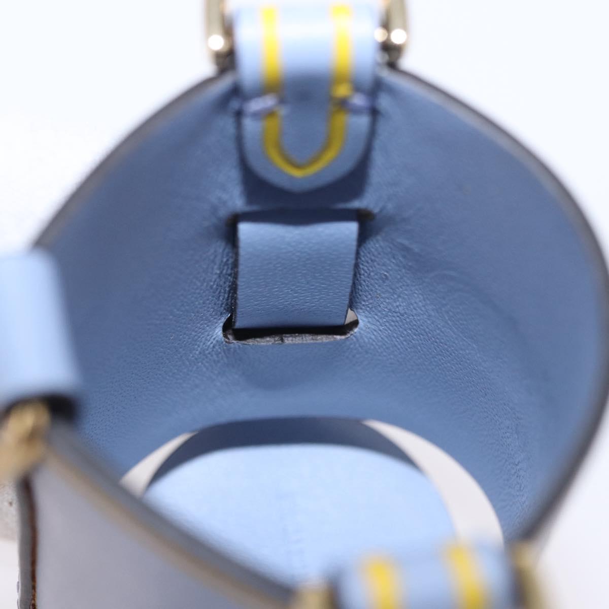 FENDI Dispenser Holder Pouch Leather Light Blue Gold Auth 202153M