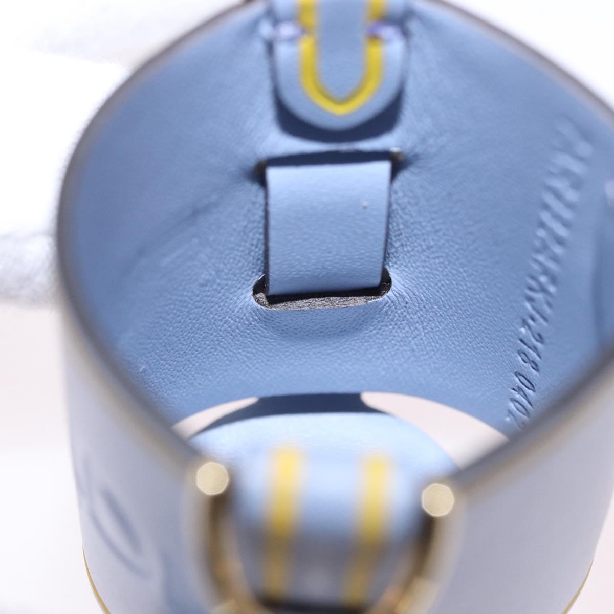 FENDI Dispenser Holder Pouch Leather Light Blue Gold Auth 202153M