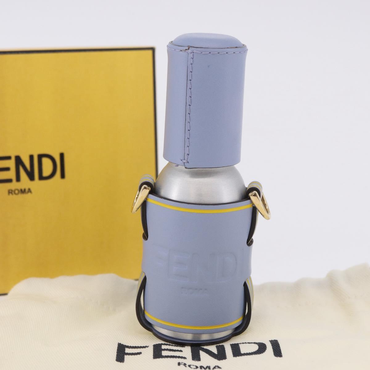 FENDI Dispenser Holder Pouch Leather Light Blue Gold Auth 202153M