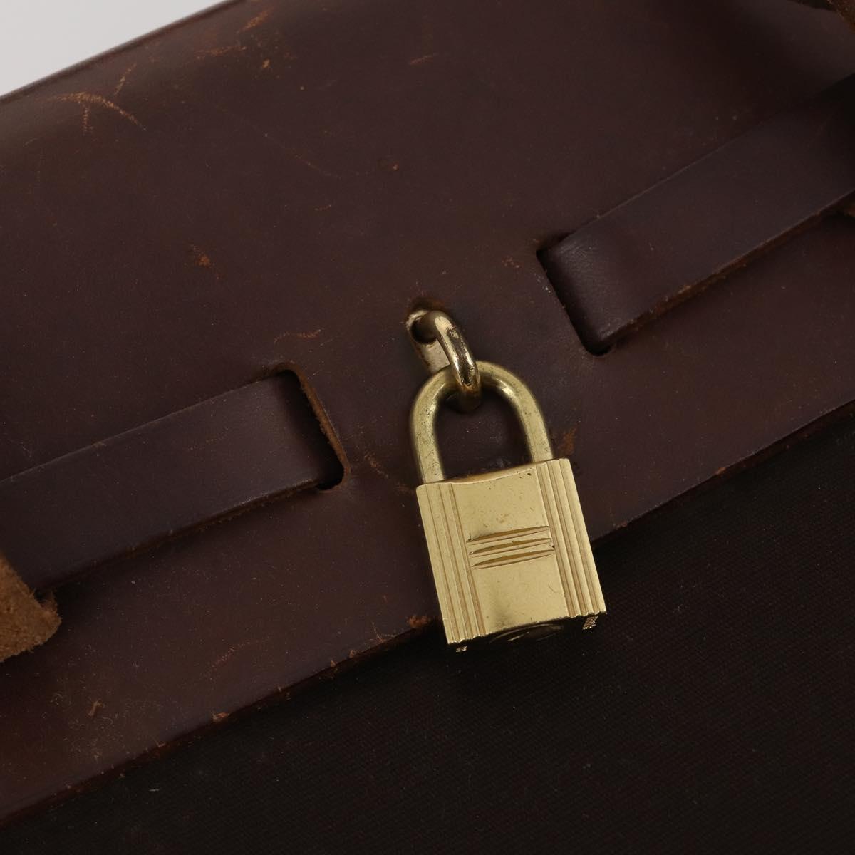 HERMES Herbag Ad Backpack Canvas 2way Brown Gold Tone Auth 202155